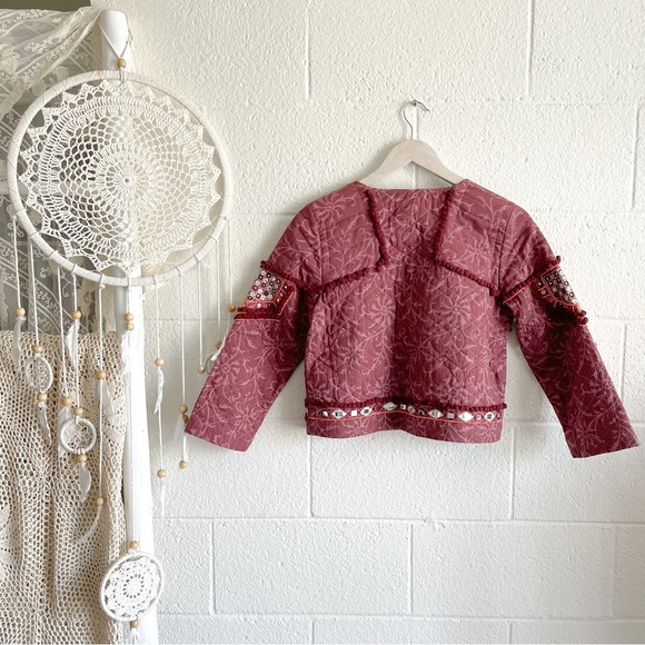 NWOT Boho Mirror Work & Bead Details Wine Blazer - Picture 7 of 16